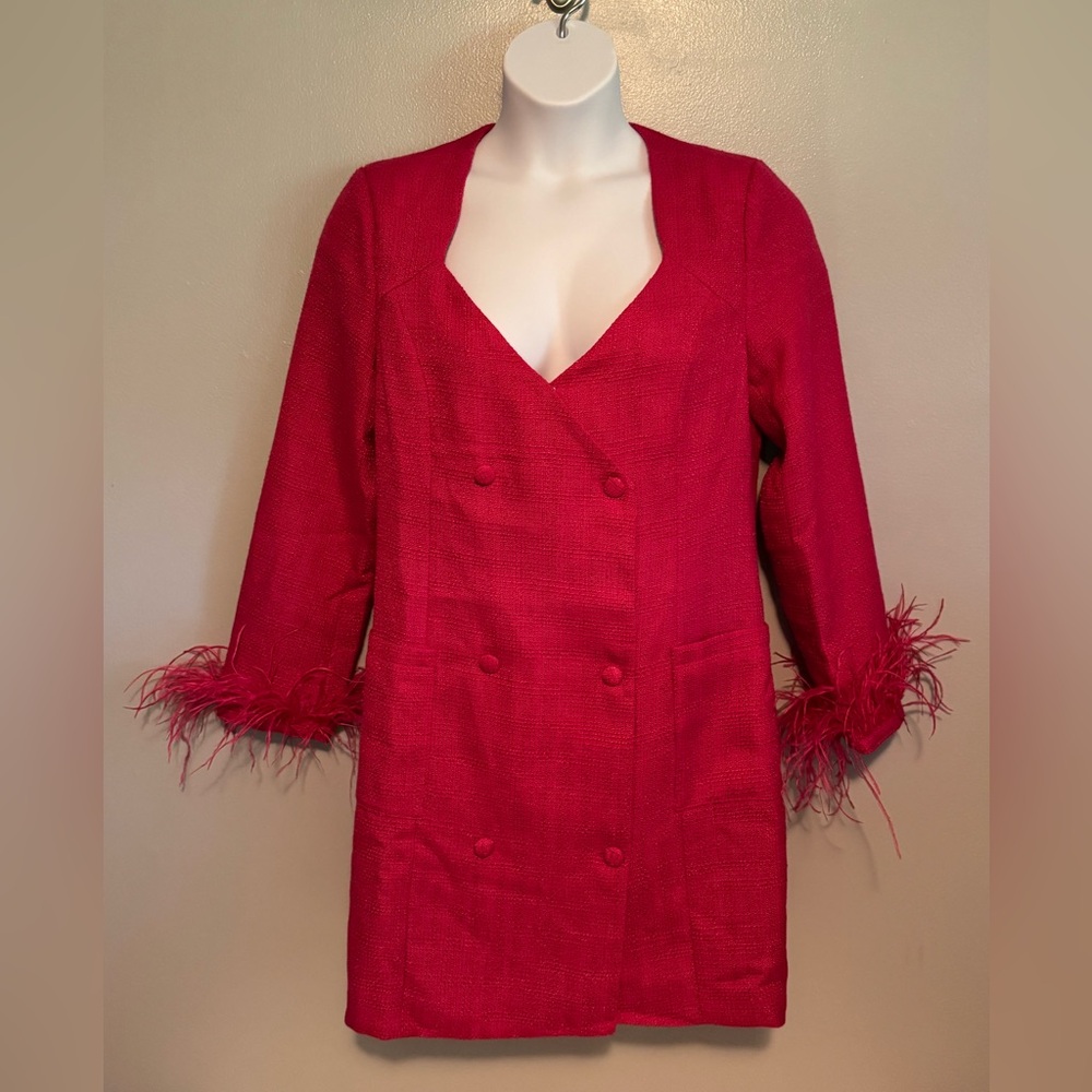 New York & Company Hot Pink Feather Cuff Blazer Dress